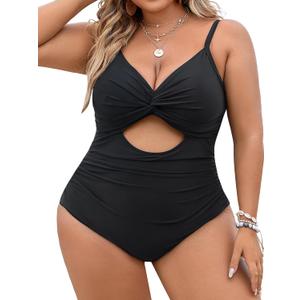 Blooming Jelly Womens Plus Size Bathing Suit Tummy Control One Piece Swimsuit Twist Front Ruched Swimwear (XX-Large, Black)