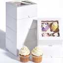 20 Pack Christmas White Chocolate Bomb Gift Boxes Hold 4 Count Cupcake Boxes with Window Food Grade Cupcake Holder Easy Transport and Presentation Ideal for Cupcakes, Desserts, and More