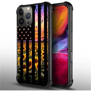 for iPhone 16 Pro Max Case, Military-Grade Protection, All-Around Shockproof Corners, Anti-Scratch Phone Case for iPhone 16 Pro Max - Flag Sunflowers