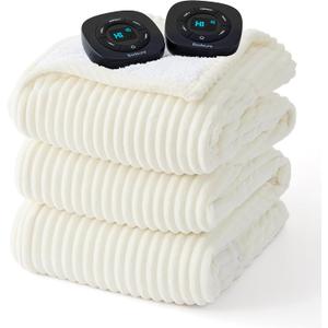 Bedsure GentleSoft Electric Blanket Queen Size - Soft Ribbed Flannel Heated Blanket with Dual Control, 10 Heat Settings, 10 Time Settings, 8 hrs Timer Auto Shut Off (84x90 inches, Coconut White)
