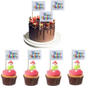 100 Pcs Rainbow Happy Birthday Cupcake Flags Mini Happy Birthday Party Theme Toothpick Stick Flags Happy Birthday Anniversary Cupcake Toppers Cocktail Food Flag Decorations (Multicolored)