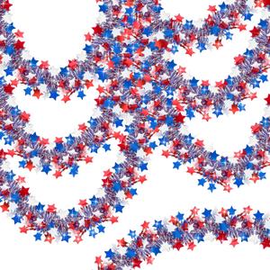 50FT 4th of July Garland Red White and Blue Tinsel Garland Patriotic Star Garlands for Red White and Blue Memorial Day Decor Independence Day 4th of July Decorations (Style 1)