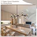 Modern Linear Chandelier Large Linear Chandeliers for Dining Room Black Dining Room Light Fixtures Over Table with Smoke Gray Open Glass 17 Lights Globe Glass Chandelier for Kitchen Island 75 Inch ETL