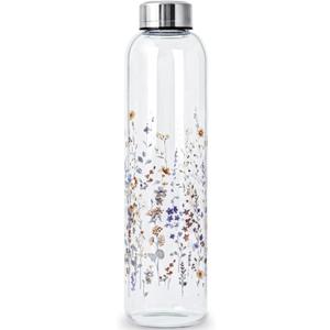 Clear Water Bottle 32 oz BPA Free Glass Drinking Bottle for Juice with Stainless Steel Lid and Neoprene Sleeve (32 ounce, Flourishing Flowers) (33.8 Ounces)