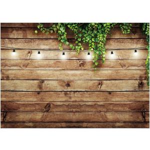 10X8FT Wood Backdrops Green Plant Light String Retro Wood Backdrop Photography Studio Props Birthday Party Decoration Photo Background DH-263