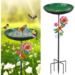 Metal Bird Bath for Outside, Removable Birdbath Feeder Bowl for Outdoors, Freestanding Bird Baths with Upgraded 5-Pronged Base for Garden Patio Yard Lawn Decor (Vintage Green)