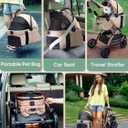 Small Dog Stroller, 5-in-1 Foldable Pet Stroller for Small Dogs Cats 10-20 lbs - 1-Click Fold Without Detaching Carrier, Removable Waterproof Carrier, All Terrain 4 Wheels for Outdoor Travel, Khaki