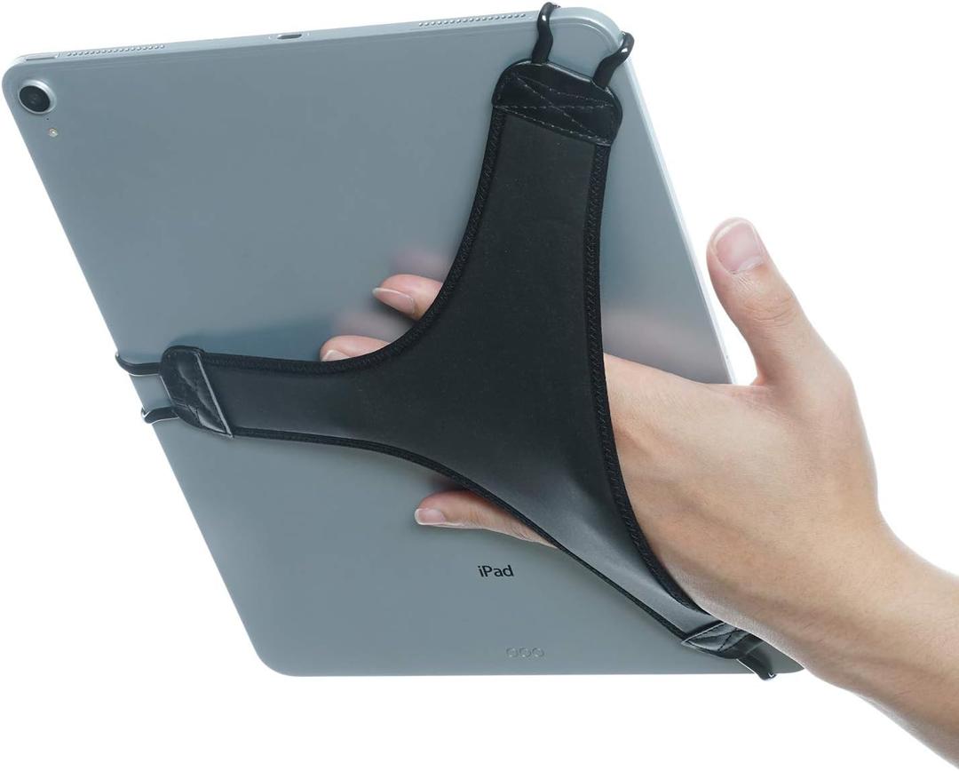 TFY Hand Strap Holder Finger Grip with Soft PU, Compatible with iPad Pro 12.9" and More (Black)
