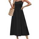 Zeagoo Sundress for Women Summer Casual Boho Dress Spaghetti Strap Square Neck Flowy Midi Dresses Black XL