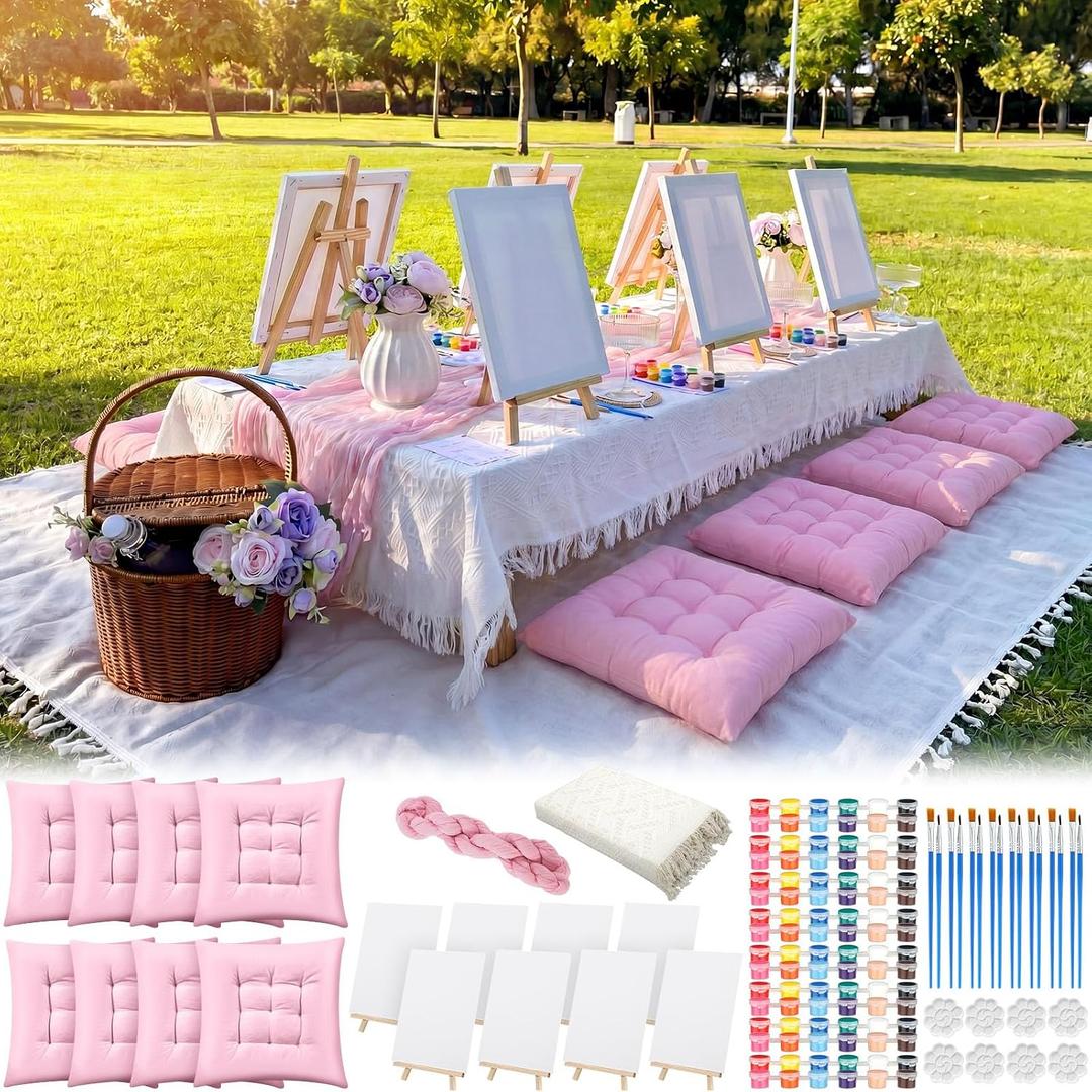 18 Pcs Picnic Paint Party Kit Picnic Set, 118 Inch, Pink