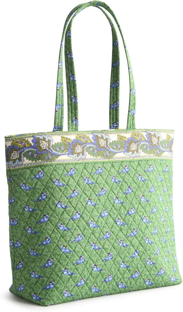 womens Premium Cotton Original Zip Tote Bag (One Size, Green Birds)