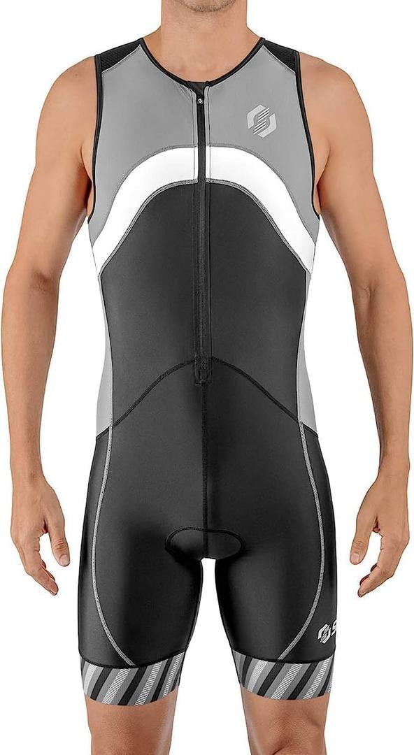 SLS3 Triathlon Suits Mens - Premium Trisuit Triathlon Men - Sleeveless, Quick Drying Tri Kit with Large Back Pocket, Size L (Grey Wave)