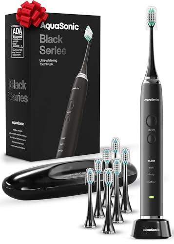  Aquasonic Black Series Ultra Whitening Toothbrush ADA Accepted Electric Toothbrush- 8 Brush Heads & Travel Case 40,000 VPM Electric Motor & Wireless Charging - 4 Modes w Smart Timer : Health & Household