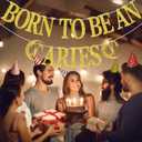 Born to be An Aries Banner, 12 Constellation Zodiac Aries Birthday Party Decoration Supplies, March April Horoscope Astrology Birthday/Baby Shower Decorations Gold Glitter