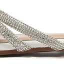 Women's Sandals Rhinestone Strappy Slides With Soft Memory Foam Insole, Dressy Open Toe Beach Slippers Flats for Summer (8, White)