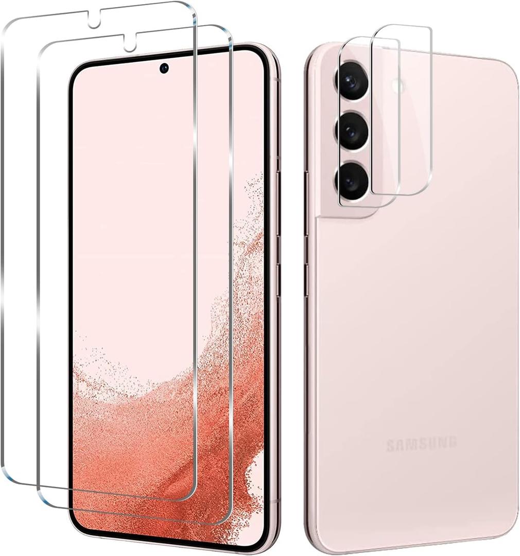 Galaxy S22 Tempered Glass Screen Protector + Camera Lens Protector [ 2 + 2 Pack ][Case Friendly] [Anti-Scratch] [Ultrasonic Fingerprint Unlock] Clear HD Glass Protective Film for Samsung Galaxy S22