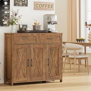 Homhedy Coffee Bar Storage Cabinet with Drawers, Kitchen Buffet Cabinet, 11.8"D x 35.4"W x 31.5"H