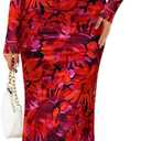 ZESICA Women's Long Sleeve Floral Maxi Dress 2026 Fall Off Shoulder Bodycon Ruched Mesh Cocktail Wedding Guest Dresses (Red, L)