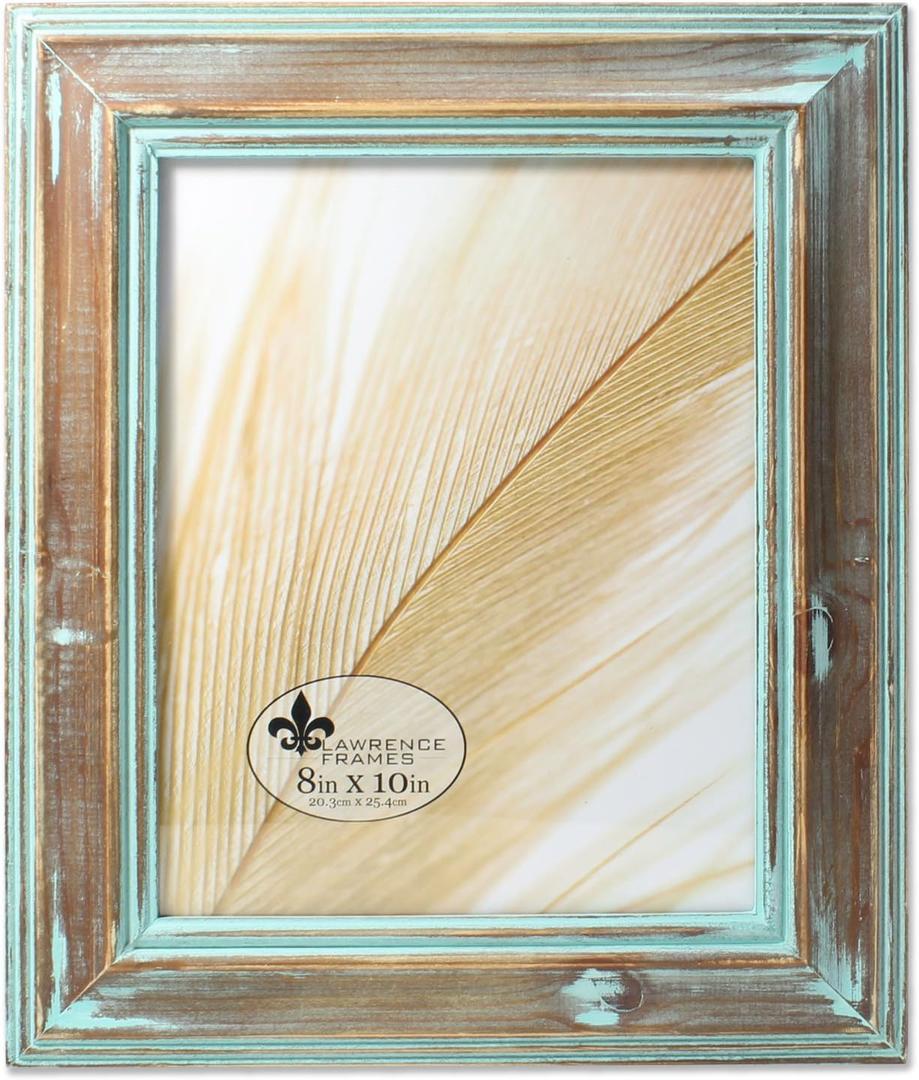 Lawrence Frames 8x10 Weathered Wood with Verdigris Wash Picture Frame, Brown
