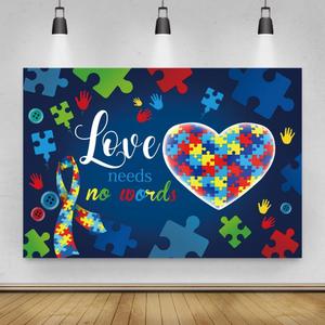 8x6ft Autism Awareness Photo Backdrop Banner Autism Awareness Banner Decorations Supplies for Home Love Needs No Words Accept Understand Love April Puzzle Piece Ribbon Photography Background (Colorful01)