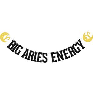 Big Aries Energy Banner Aries Season Birthday Decorations for March/April 12 Zodiac Constellations Themed Birthday Party Decorations Supplies Black Glitter