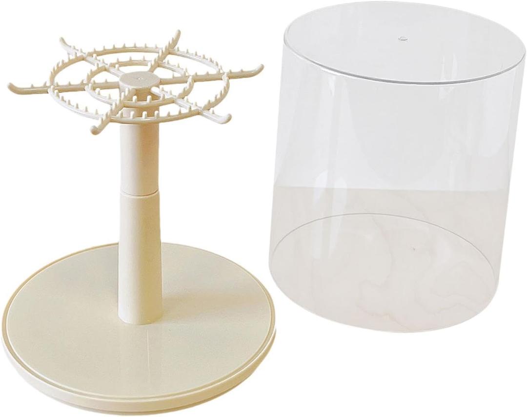 DYNWAVE Rotating Clear Display Case for Figures, All-Round Display, Stackable Acrylic Doll Display Box, Dust & Moisture Proof Pendant Storage Box for Doll Keychains Action Figures Mini Toy, A Beige