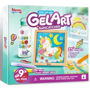 Klever Kits DIY Gel Art Suncatcher Kits for Kids, Paint Your Own Unicorn Window Art Kit with Photo Frame, Painting Arts and Crafts for Kids Ages 6-8 Girls Boys Birthday Gifts Halloween Decor by Jova