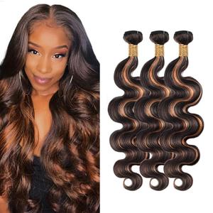 P1B/30 Body Wave Two Tone Black and Brown Human Hair Bundles 3 Bundles Body Wave Hair Brazilian Virgin Human Hair Extensions Unprocessed Hair Bundles for Women 08 10 12 Inch 300g