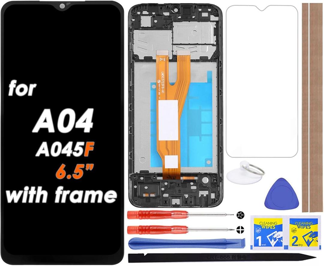 LCD Screen Replacement Touch Digitizer Display Assembly for Samsung Galaxy A04 A045 A045F SM-A045F 6.5" (with Frame)