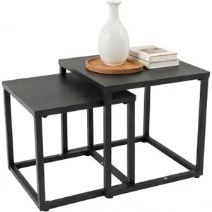 Meluvici Patio Outdoor Coffee Table Set of 2, Weather Resistant Steel Square End Tables, Outdoor Nesting Tables for Patio, Balcony, Bistro and Indoor, Black