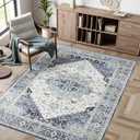 Dripex Vintage Washable Area Rug - 3'x5 Entryway Rug for Indoor Door Mat Low-Pile Non-Slip Bedside Rug Bedroom Oriental Medallion Floral Print Carpet Soft Accent Rug Farmhouse Office Home Decor (Teal/Multi)