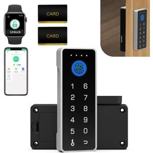 Smart Cabinet Lock with Fingerprint and Password eLinkSmart RFID NFC Child Safety Lock with APP Perfect for Liquor File Drawers Locker Cupboard Closets No Drilling Fix All Thickness (Wired-VSilver)