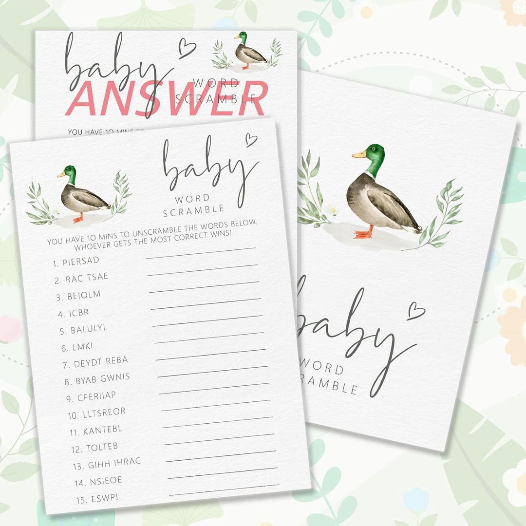 Hilarious Mallard Duck Baby Shower Games, Baby Gender Reveal Party Games, Double-Sided Prediction and Advice Card, Modern Minimal Party Supplies-B04