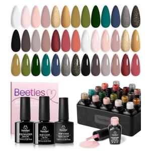 Beetles 23Pcs Spring Gel Nail Polish Kit with Base Gel Top Coat, Pink Nude Grey Green White Black Glitters Gel Polish Set Soak off UV Led Gel Nail Art New Year Gift for Girls Women Lucky Tarot (0 -0-20 Colors Lucky Tarot)