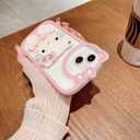 Cute Kawaii Cartoon Phone Case for iPhone 14 Pro Built-in Makeup Mirror for Women Girls, Soft Silicone Transparent Protective Phone Case for iPhone 14 Pro 6.1 Inch, Pink