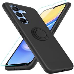 2 x Compatible with Samsung Galaxy A17 5G Phone Case with Screen Protector, 360 Rotatable Ring Holder Kickstand Silicone Shockproof Protective Phone Cover Case for Samsung Galaxy A26 5G 2024 - Black
