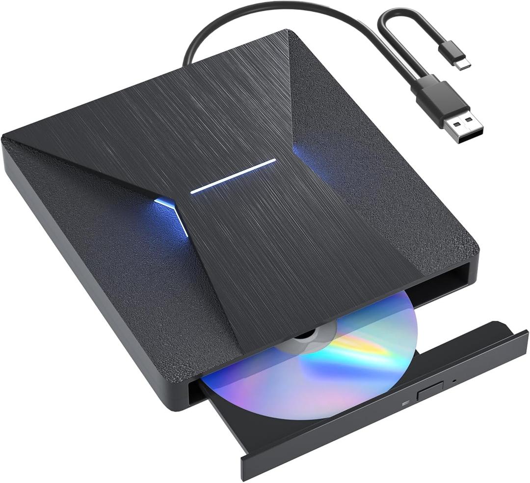 USB 3.0 and Type-C External Bluray Drive, External Bluray CD DVD Burner and Blu Ray Disc Reader for pc, CD DVD Reader Compatible with Windows XP/7/8/10, Laptop, Desktop, MacOS for MacBook