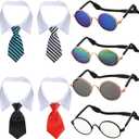 Weewooday 8 Piece Pet Costume Set for Small Dogs & Cats Tie Collars and Sunglasses for Halloween, Cosplay, Party, and Photo Shoot (Classic Colors)