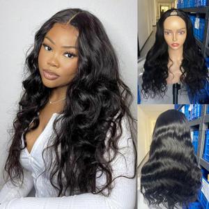 Body Wave V Part Human Hair Wig 16 Inch 210% Density Thick 100% Real Raw Human Hair Glueless Upgrade U part Wigs With Drawstring Natural Black Color Can Be Colored Bleached Dyed