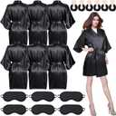 Xtinmee 18 Bridesmaids Robes for Women Silk Satin Short Black Robe Set Bridal Party Spa Wedding Sleepwear Scrunchies Patch (Medium)