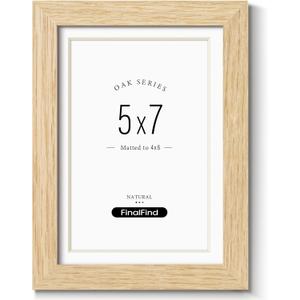 5x7 Picture Frame with Mat for 4x6, Natural Solid Oak Wood Picture Frames 5x7 with Tempered Glass for Wall & Tabletop(Single, Oak)
