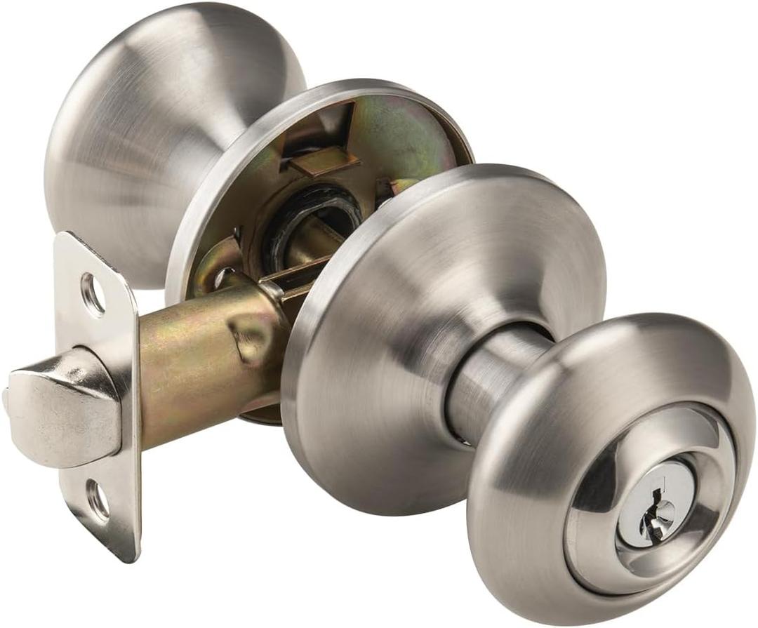 Brushed Nickel Door Knobs Interior, Keyed Entry Door Knob Exterior, Vintage Door Knob with Lock (1)