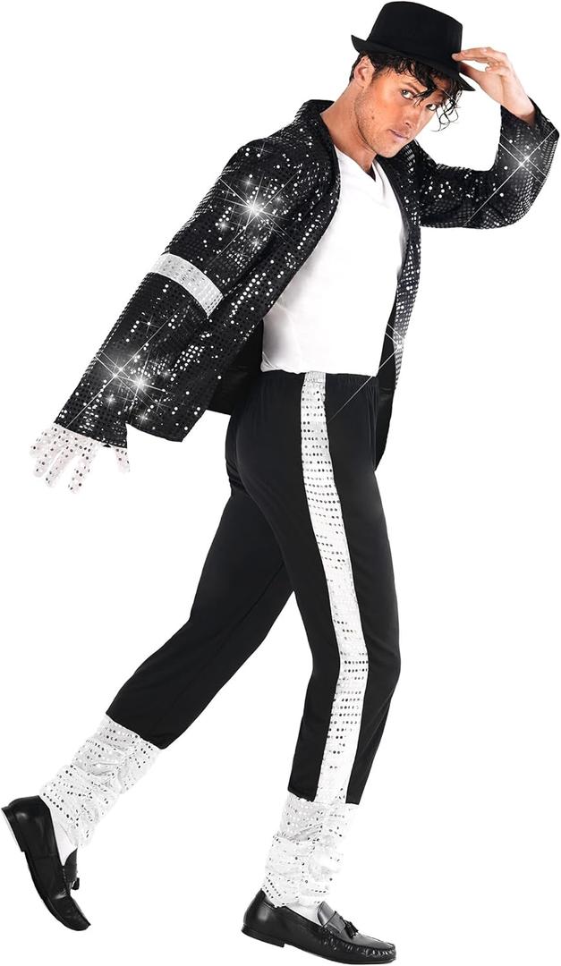 Morph Popstar Costume 80s Mens Costume 90s Retro Outfit Halloween Dress Up Party Wear (Large)
