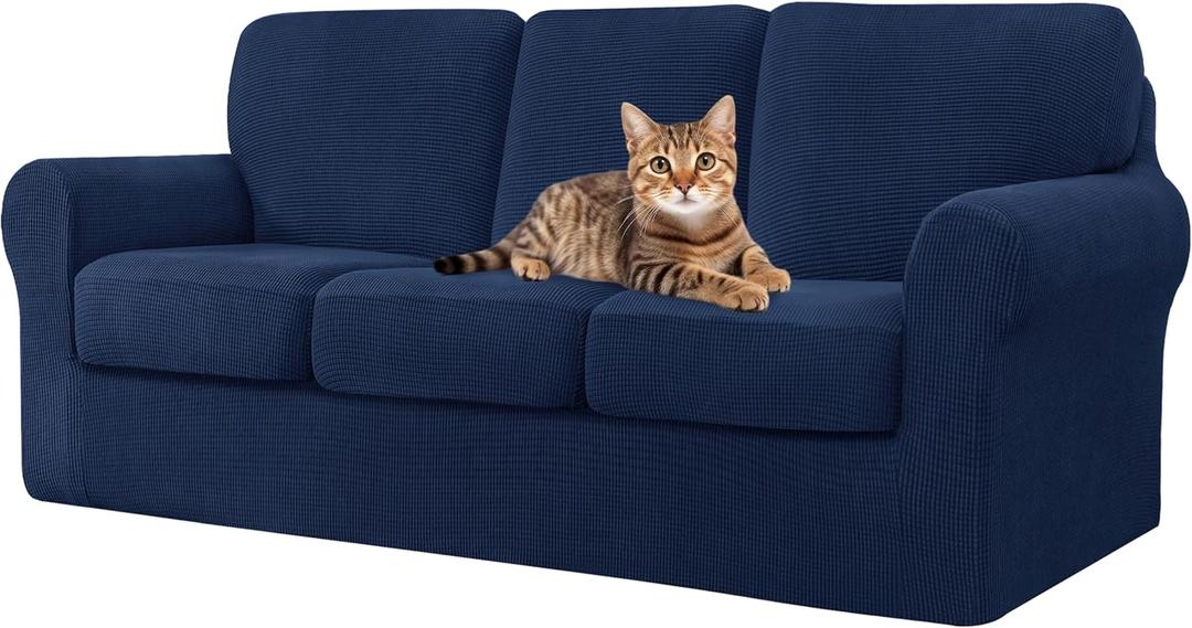 SUBRTEX 7 Pieces Stretch Sofa Slipcover Sets Couch Cover Sets Backrest Cushion Covers Furniture Protector Collection Set for Oversize Sofa Loveseat Chair Slip Covers(Large, Navy)