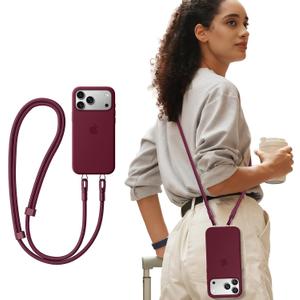saxsion Phone Lanyard with Double Metal Buckle, Anti-Theft Crossbody Strap for iPhone, Heavy-Duty Adjustable Neck Holder (Burgundy)