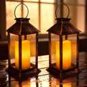 2 Pack 14 Inch Solar Lanterns Outdoor Waterproof with Flickering Flameless Candles, Outdoor Garden Hanging Lantern Decorative for Patio Front Porch Backyard Balcony Cabin Outside Table