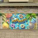 HOMETITUTE Pool Party Garage Door Banner 13x6ft Summer Beach Theme Backdrop Summer Party Decoration Banners for Outdoor Birthday Luau BBQ Swim Event Tropical Inflatable Photo Prop Background