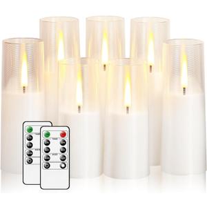 Flickering Flameless Candles 7Pcs Upgraded Realistic Dancing Flame Battery Operated Candles,LED Candles with Remote and Timers,Acrylic Electric Pillar Candles for Festivals Decor(White)