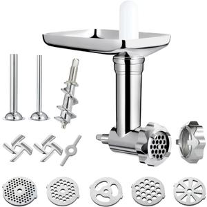 Metal Food Grinder Attachment for KitchenAid Stand Mixers Includes Sausage Stuffer Tubes,Durable Meat Grinder Food Processor Attachment for kitchenAid,with a Wealth of Accessories