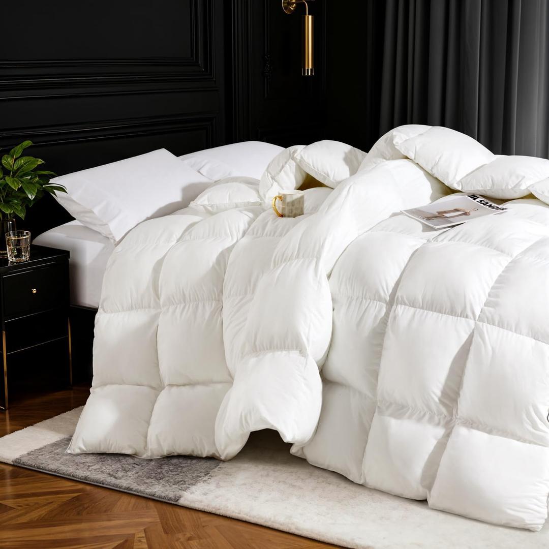 75% Canadian Goose Down Comforter Queen Size, Ultra Soft 100% Cotton Fabric, 850 Fill Power All Season Duvet Insert, Hotel Luxury Bedding Comforters (White,90"x90")